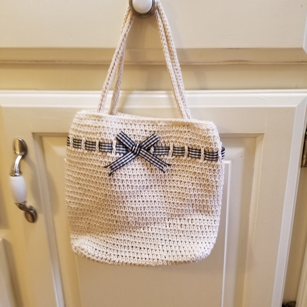 PRICE DROPPED!!! white crochet minibag w/ ribbon.